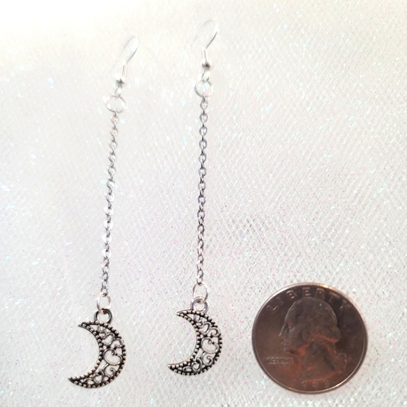 Long Hanging Crescent Moon Earrings - Picture 3 of 3